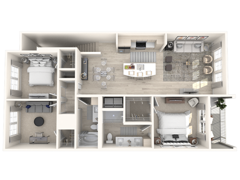Floor plan for 3 beds, 2 baths, 1361 sqft